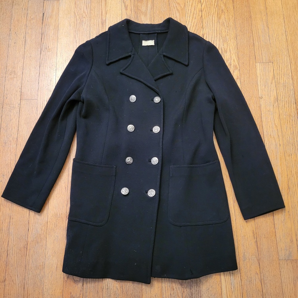 Vintage 16 Wool Military Jacket Black Double Breasted Pea Coat Hong Kong HOLES